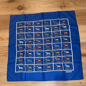 Rare Vintage Hermes “Petit Chevaux” Silk Scarf. Royal Blue. Equestrian. Horses.